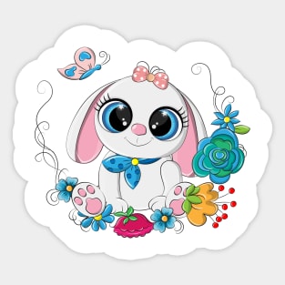 Funny rabbit on a background of flowers Sticker